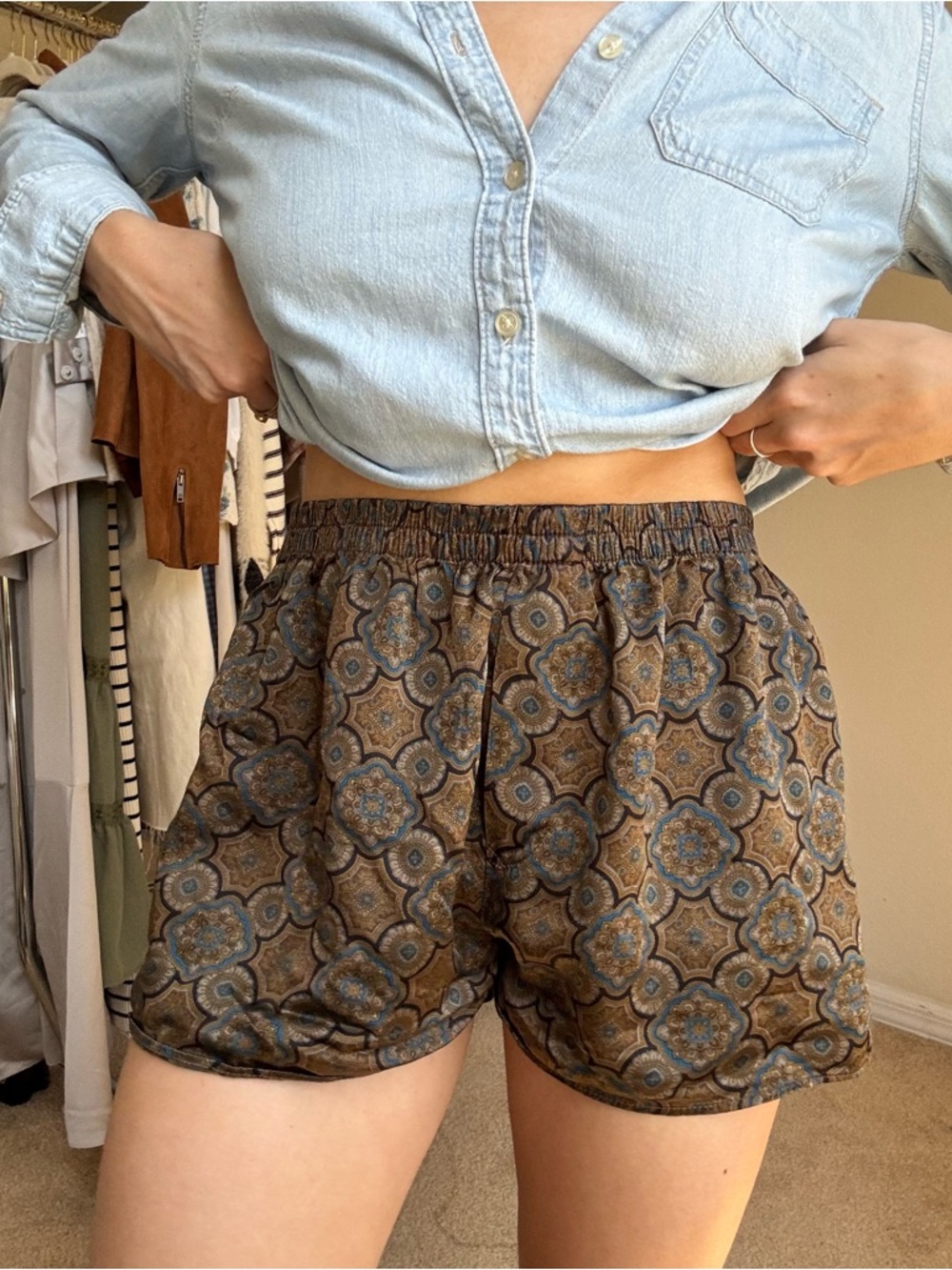 Silk Addiction Brown and Blue Medallion Athletic Shorts - Picture 2 of 4
